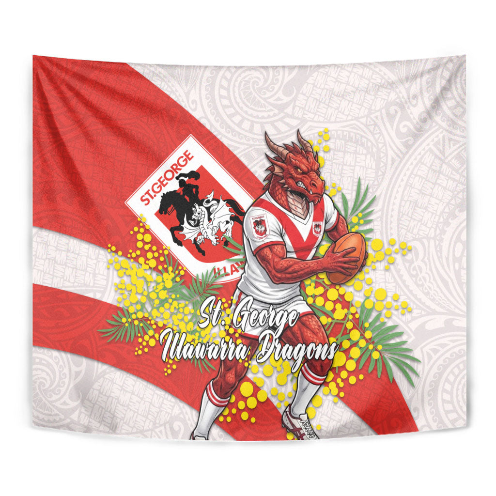 St George Illawarra Dragons Tapestry Golden Wattle Floral Polynesian - Australian Flower - Rugby Mascot