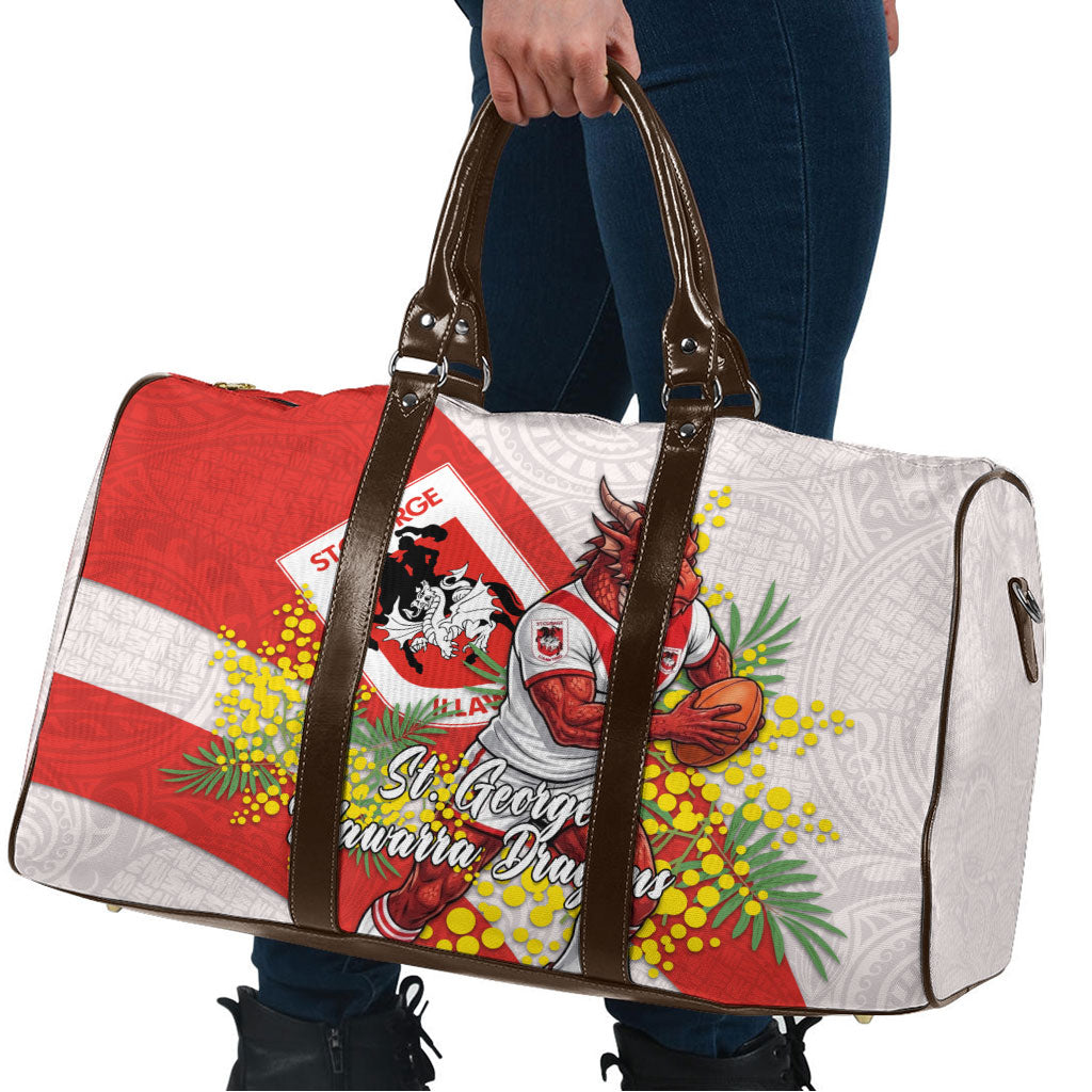 St George Illawarra Dragons Travel Bag Golden Wattle Floral Polynesian - Australian Flower - Rugby Mascot