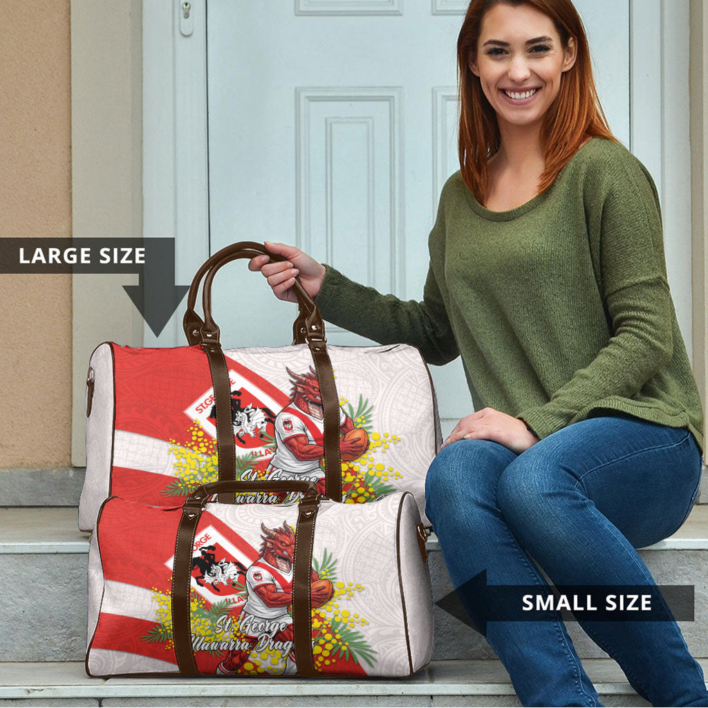 St George Illawarra Dragons Travel Bag Golden Wattle Floral Polynesian - Australian Flower - Rugby Mascot