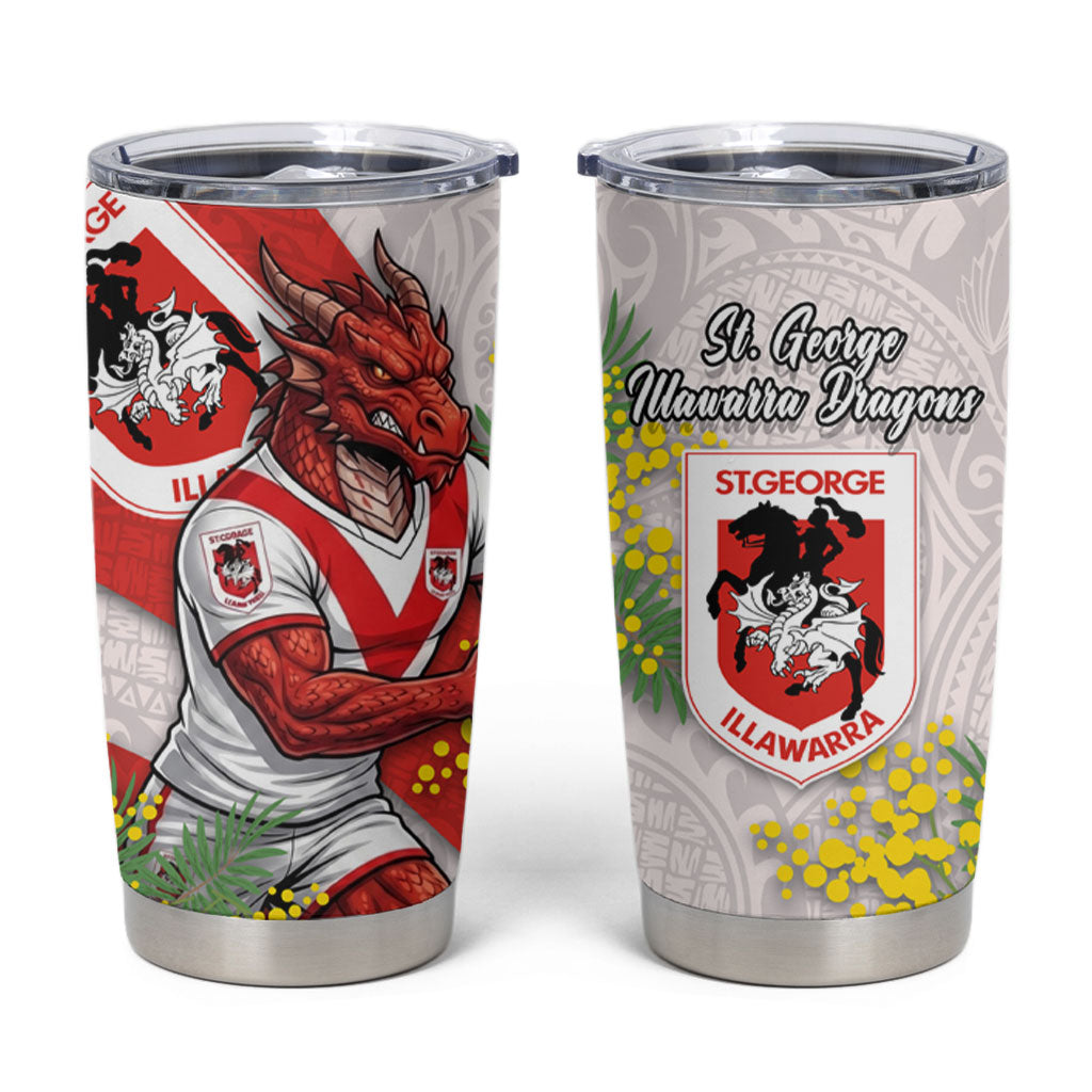 St George Illawarra Dragons Tumbler Cup Golden Wattle Floral Polynesian - Australian Flower - Rugby Mascot