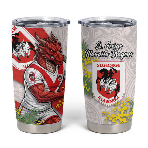 St George Illawarra Dragons Tumbler Cup Golden Wattle Floral Polynesian - Australian Flower - Rugby Mascot