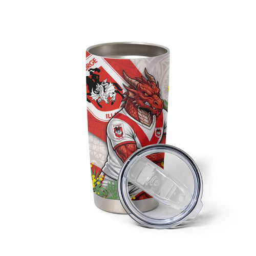 St George Illawarra Dragons Tumbler Cup Golden Wattle Floral Polynesian - Australian Flower - Rugby Mascot