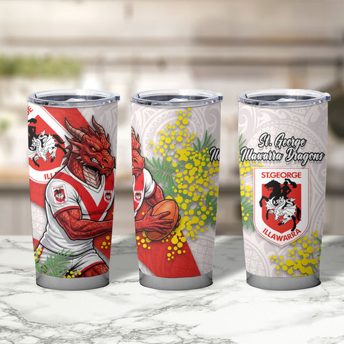 St George Illawarra Dragons Tumbler Cup Golden Wattle Floral Polynesian - Australian Flower - Rugby Mascot