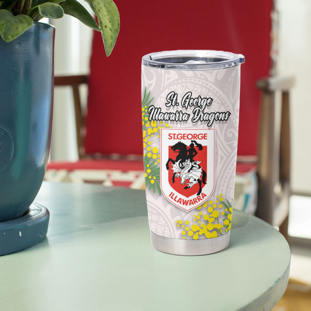 St George Illawarra Dragons Tumbler Cup Golden Wattle Floral Polynesian - Australian Flower - Rugby Mascot