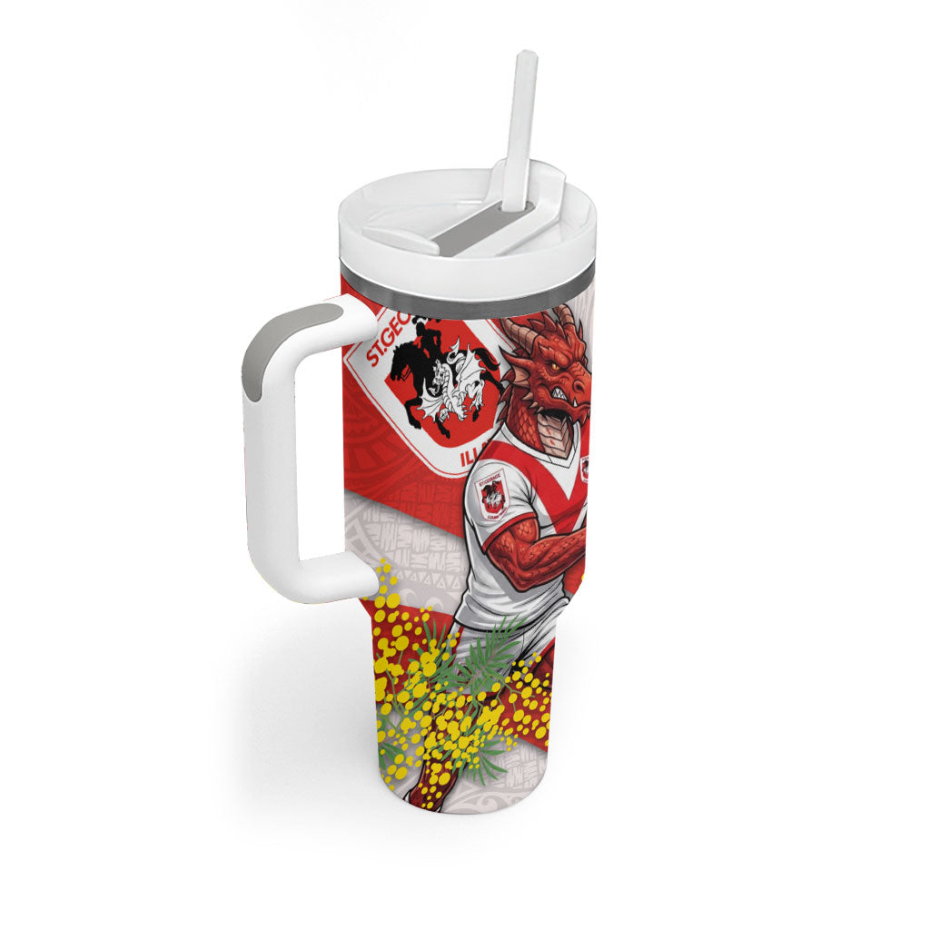 St George Illawarra Dragons Tumbler With Handle Golden Wattle Floral Polynesian - Australian Flower - Rugby Mascot