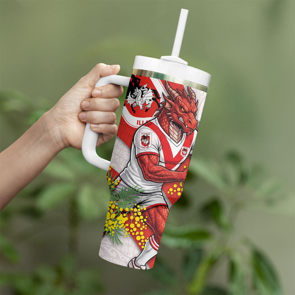 St George Illawarra Dragons Tumbler With Handle Golden Wattle Floral Polynesian - Australian Flower - Rugby Mascot