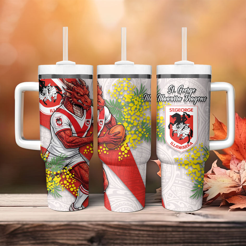 St George Illawarra Dragons Tumbler With Handle Golden Wattle Floral Polynesian - Australian Flower - Rugby Mascot
