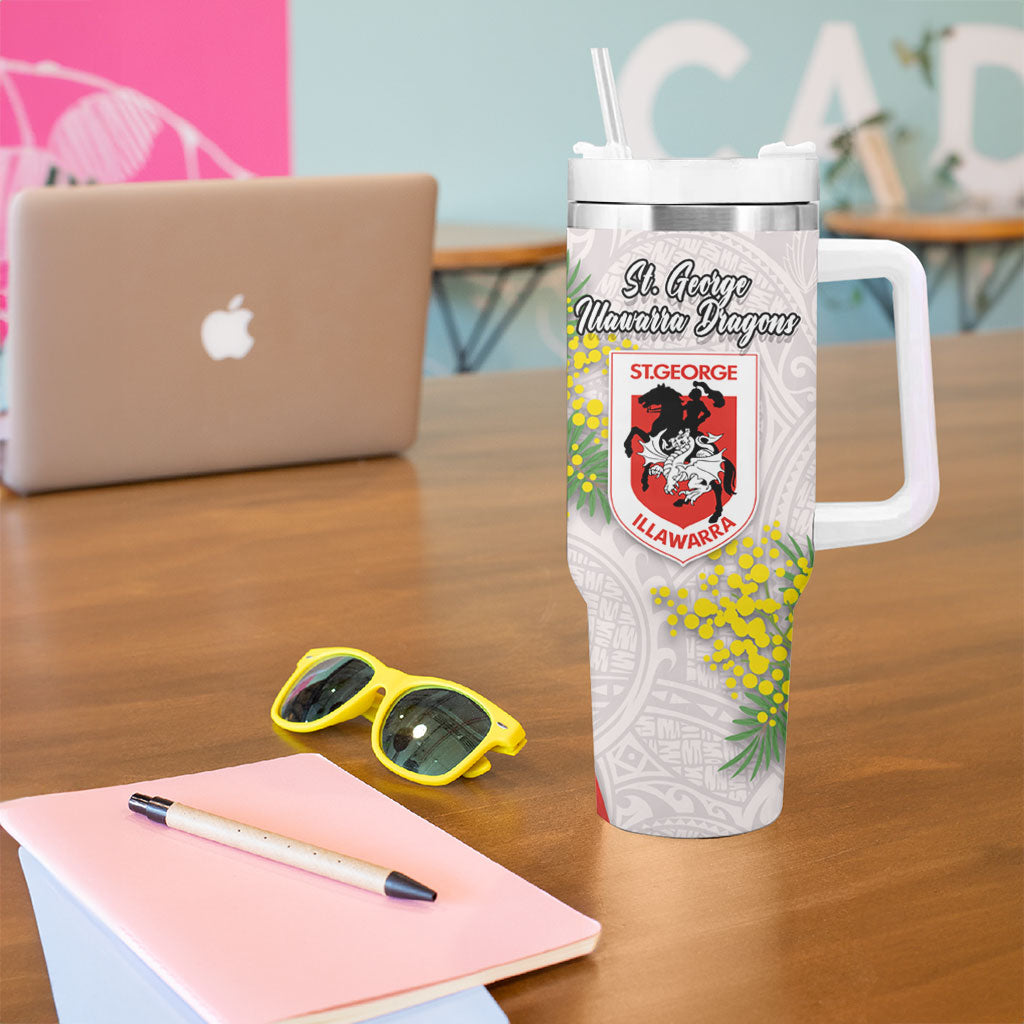 St George Illawarra Dragons Tumbler With Handle Golden Wattle Floral Polynesian - Australian Flower - Rugby Mascot