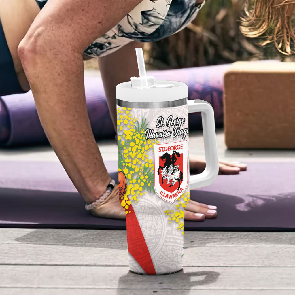 St George Illawarra Dragons Tumbler With Handle Golden Wattle Floral Polynesian - Australian Flower - Rugby Mascot