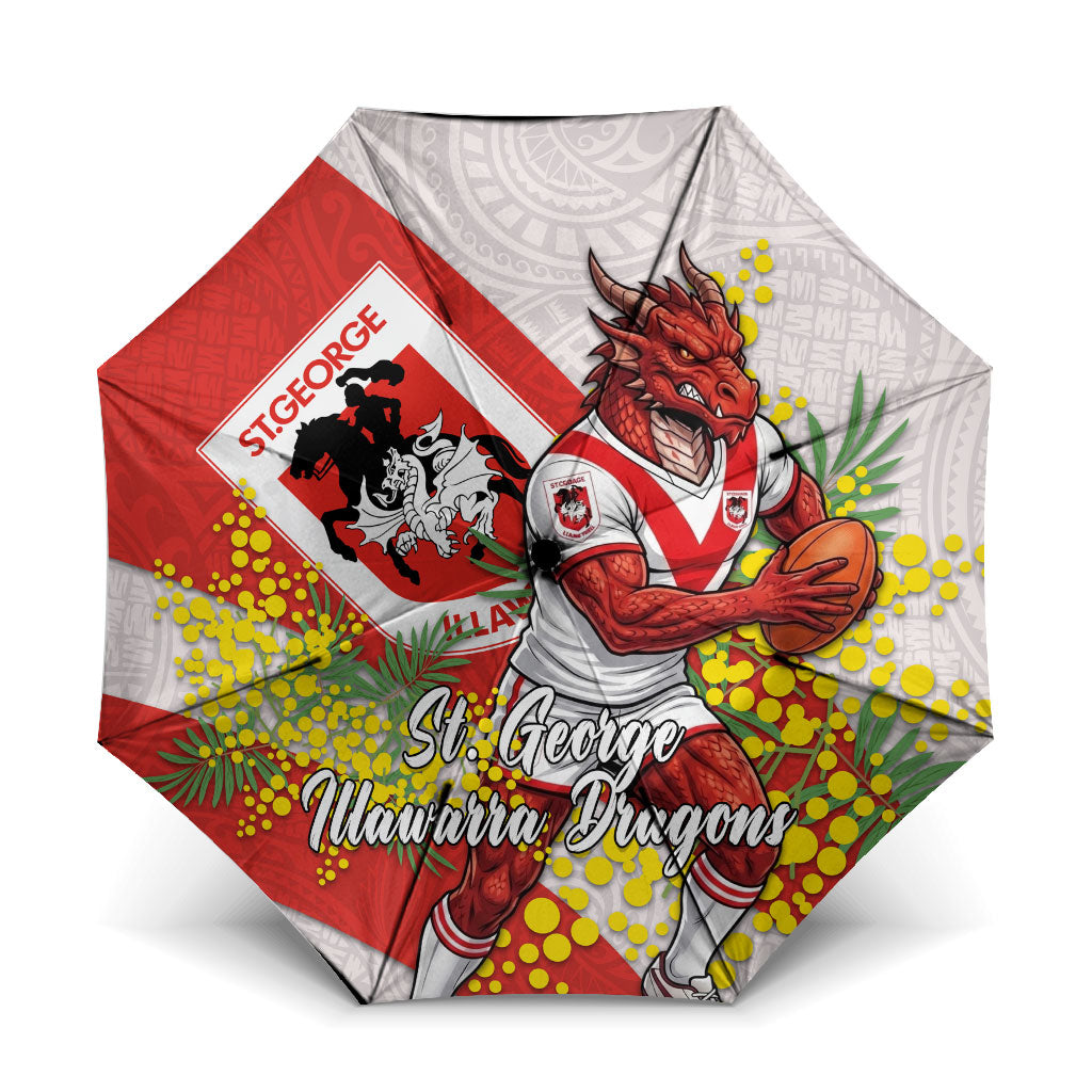 St George Illawarra Dragons Umbrella Golden Wattle Floral Polynesian - Australian Flower - Rugby Mascot