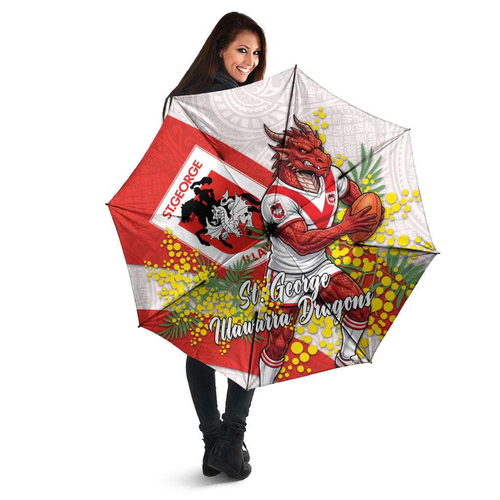 St George Illawarra Dragons Umbrella Golden Wattle Floral Polynesian - Australian Flower - Rugby Mascot