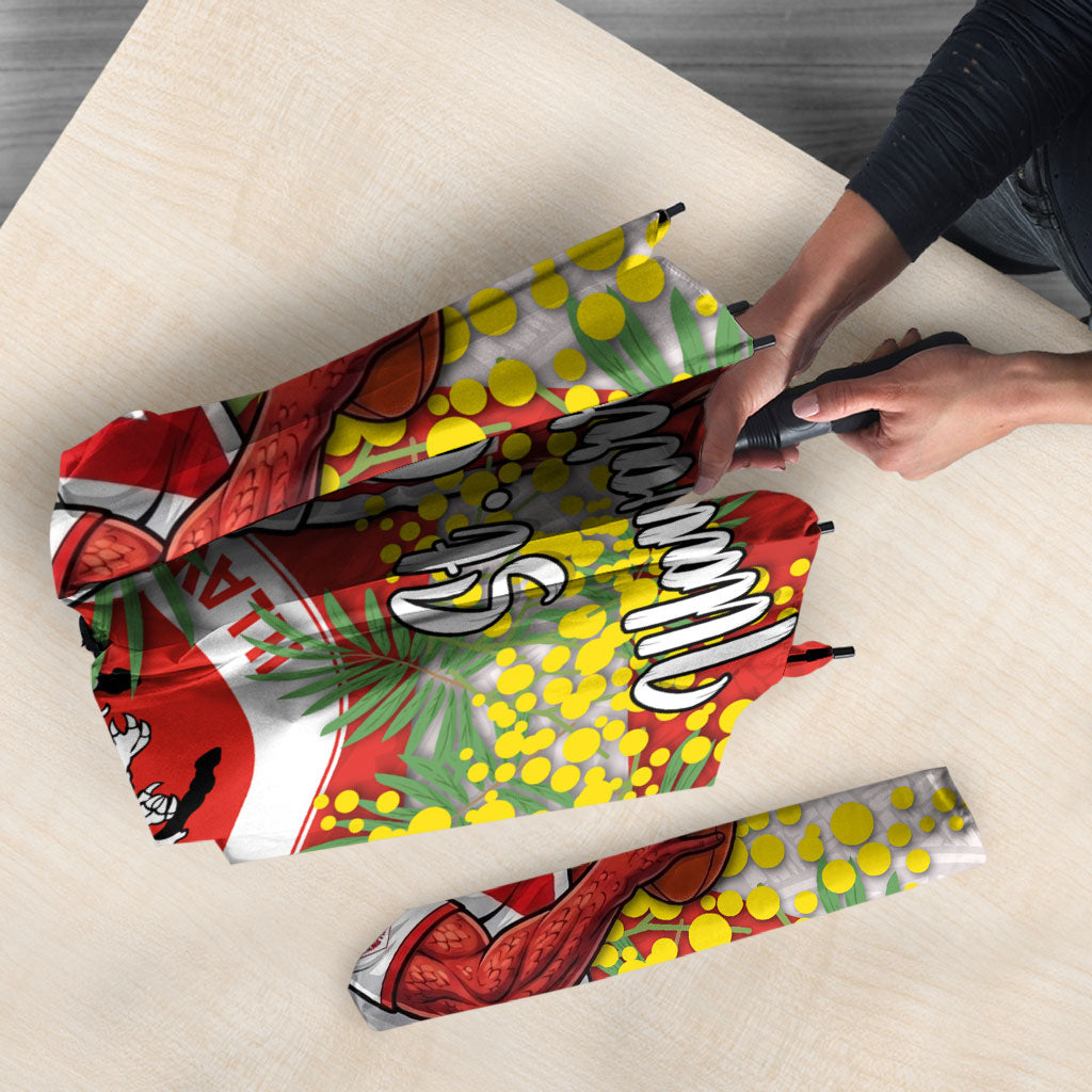 St George Illawarra Dragons Umbrella Golden Wattle Floral Polynesian - Australian Flower - Rugby Mascot