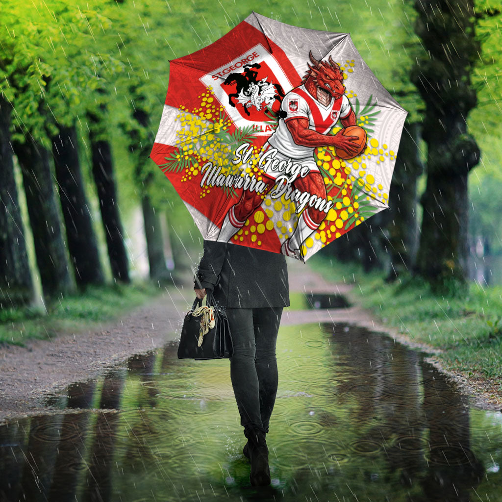 St George Illawarra Dragons Umbrella Golden Wattle Floral Polynesian - Australian Flower - Rugby Mascot