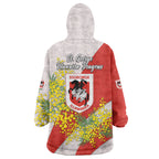 St George Illawarra Dragons Wearable Blanket Hoodie Golden Wattle Floral Polynesian - Australian Flower - Rugby Mascot