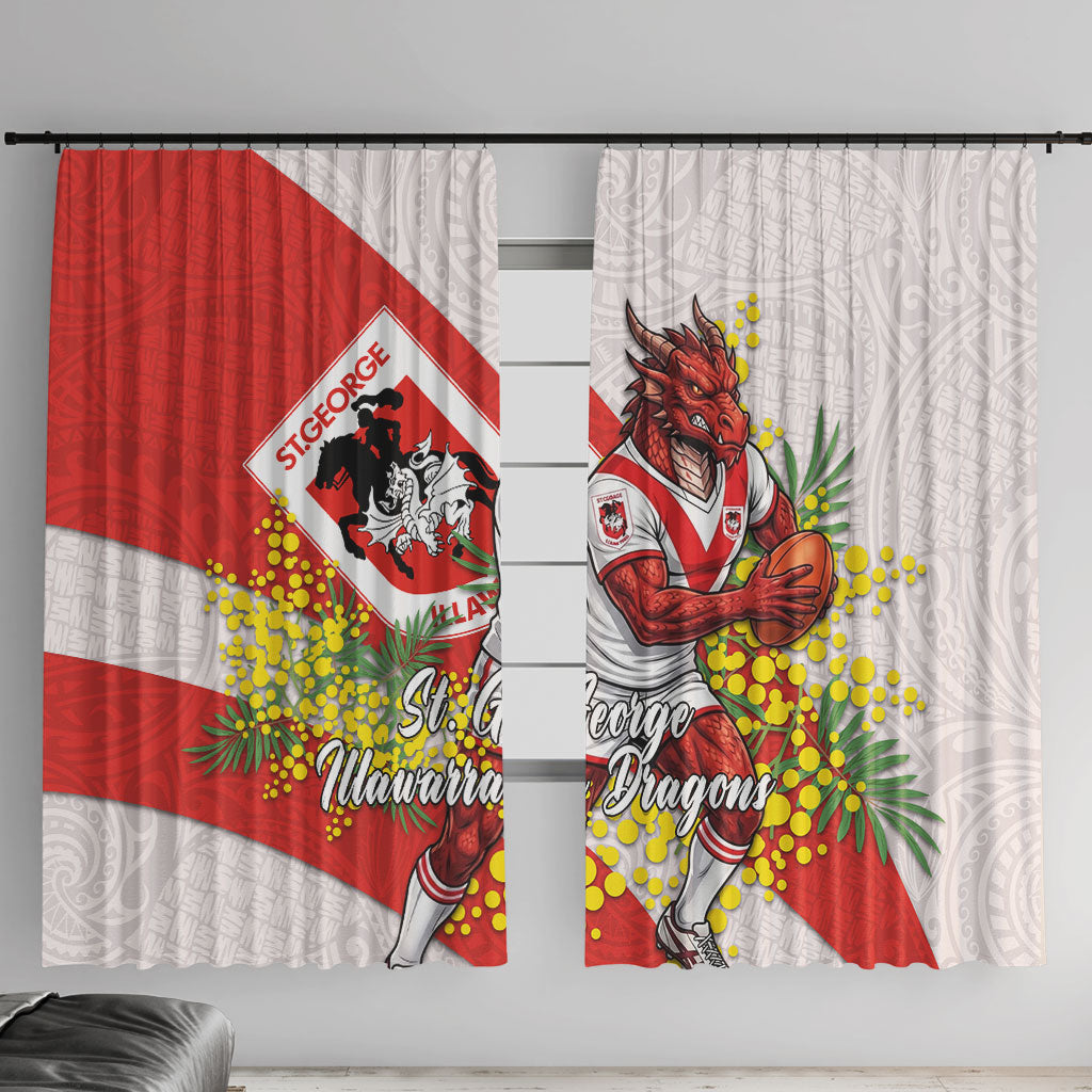 St George Illawarra Dragons Window Curtain Golden Wattle Floral Polynesian - Australian Flower - Rugby Mascot
