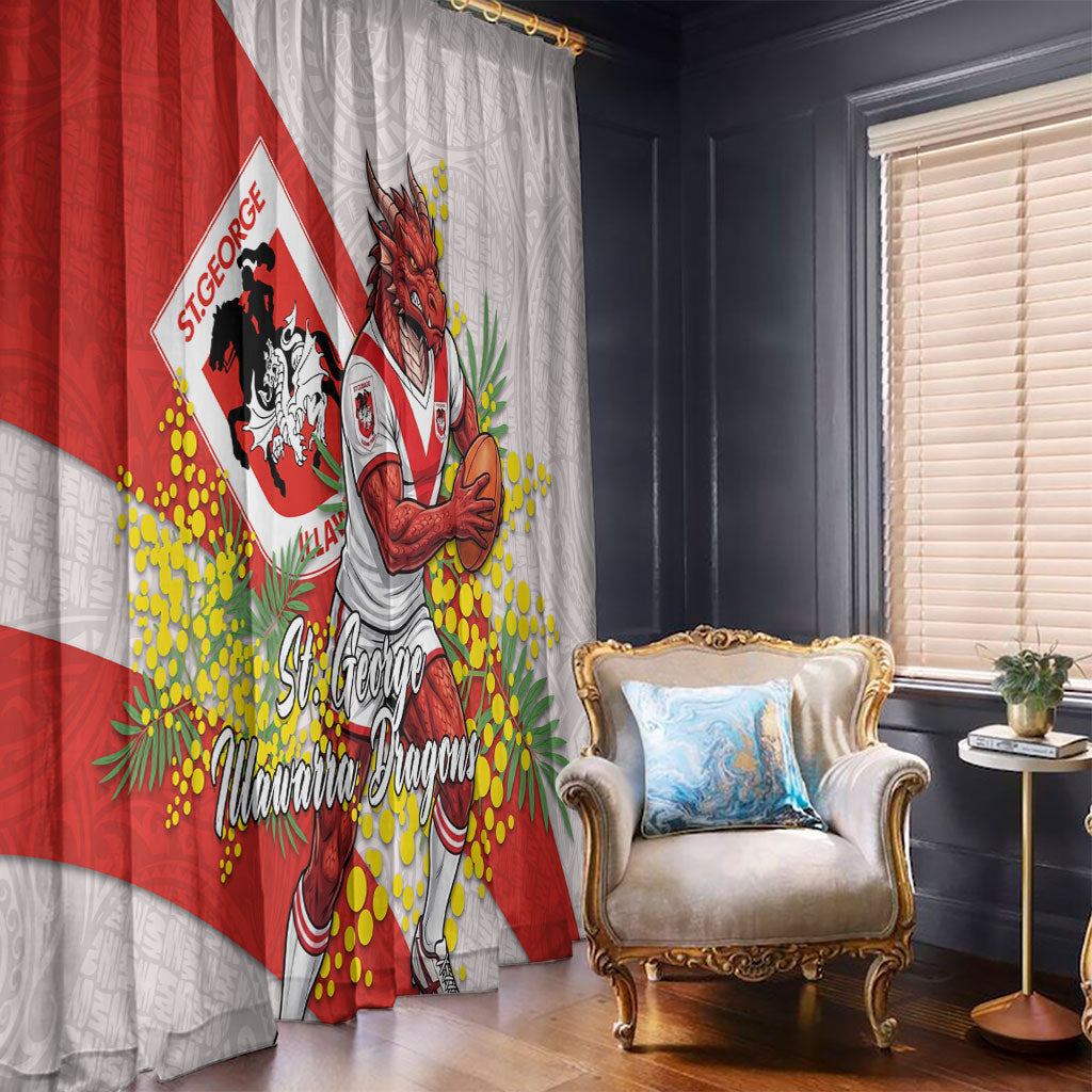 St George Illawarra Dragons Window Curtain Golden Wattle Floral Polynesian - Australian Flower - Rugby Mascot
