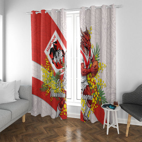 St George Illawarra Dragons Window Curtain Golden Wattle Floral Polynesian - Australian Flower - Rugby Mascot