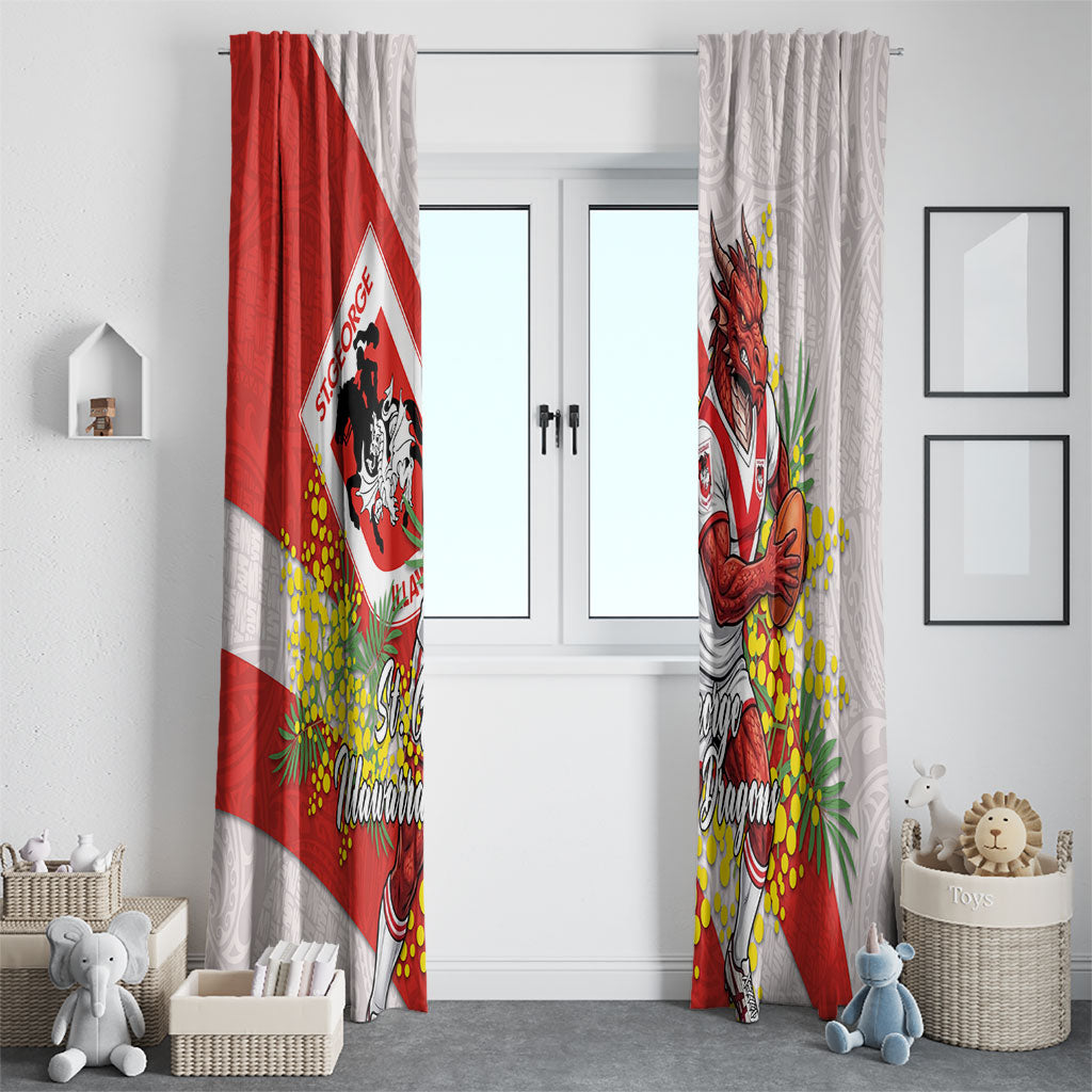 St George Illawarra Dragons Window Curtain Golden Wattle Floral Polynesian - Australian Flower - Rugby Mascot