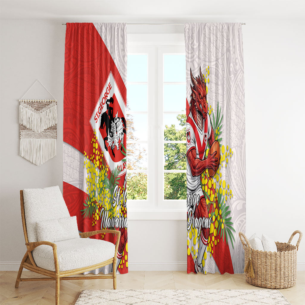 St George Illawarra Dragons Window Curtain Golden Wattle Floral Polynesian - Australian Flower - Rugby Mascot