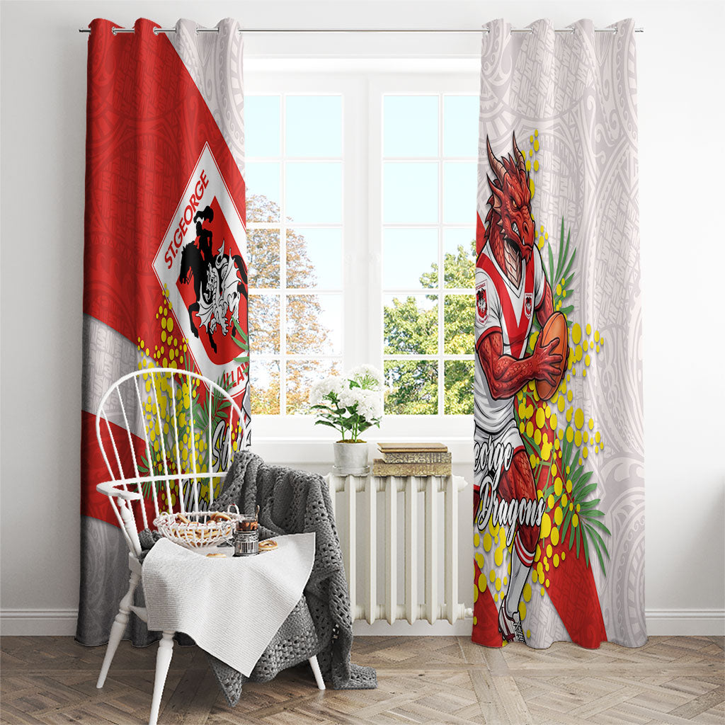 St George Illawarra Dragons Window Curtain Golden Wattle Floral Polynesian - Australian Flower - Rugby Mascot