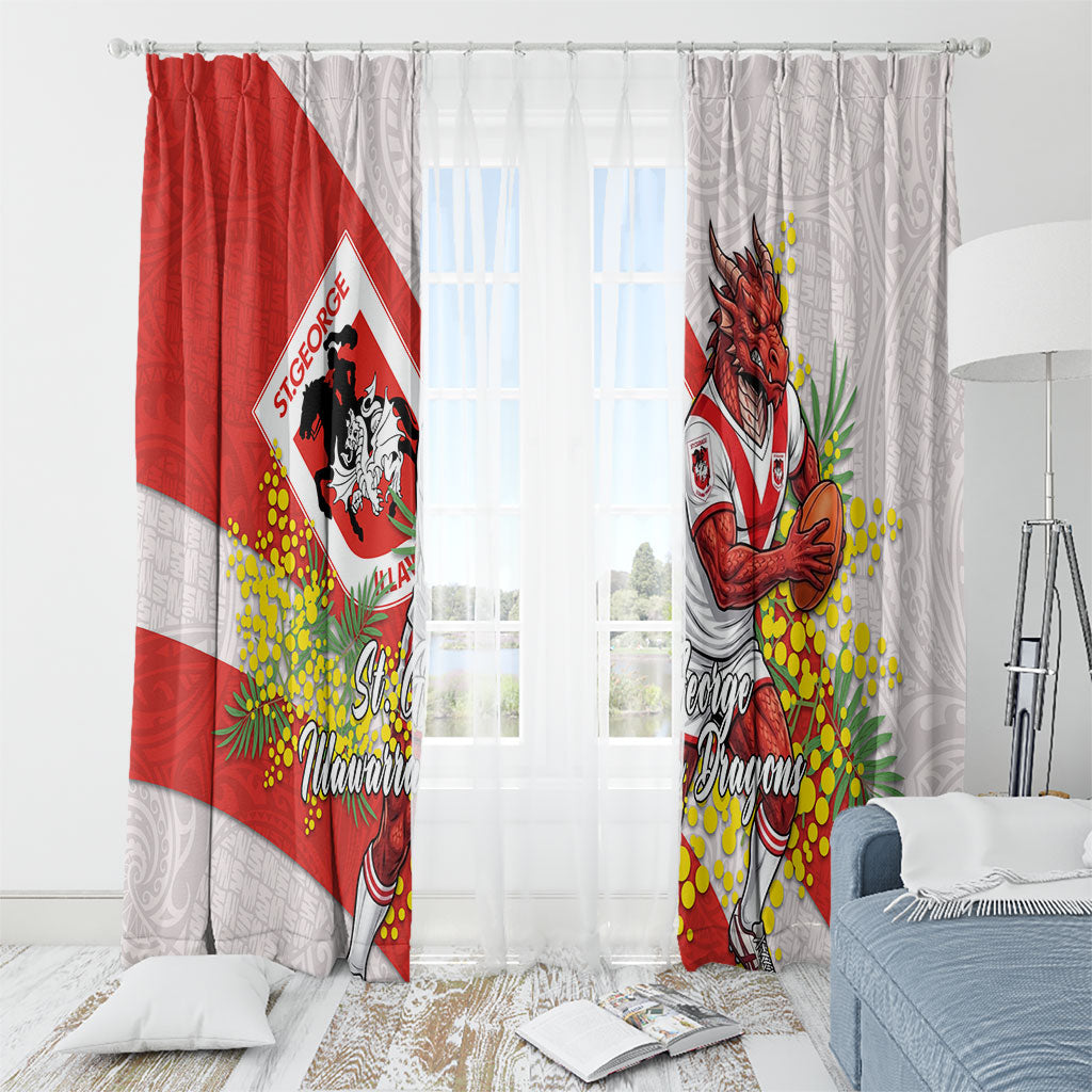 St George Illawarra Dragons Window Curtain Golden Wattle Floral Polynesian - Australian Flower - Rugby Mascot