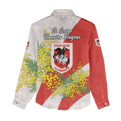 St George Illawarra Dragons Women Casual Shirt Golden Wattle Floral Polynesian - Australian Flower - Rugby Mascot