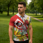 St George Illawarra Dragons Zipper Polo Shirt Golden Wattle Floral Polynesian - Australian Flower - Rugby Mascot