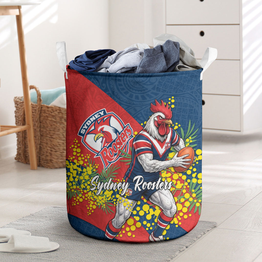 Sydney Roosters Laundry Basket Golden Wattle Floral Polynesian - Australian Flower - Rugby Mascot