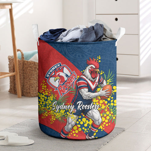 Sydney Roosters Laundry Basket Golden Wattle Floral Polynesian - Australian Flower - Rugby Mascot