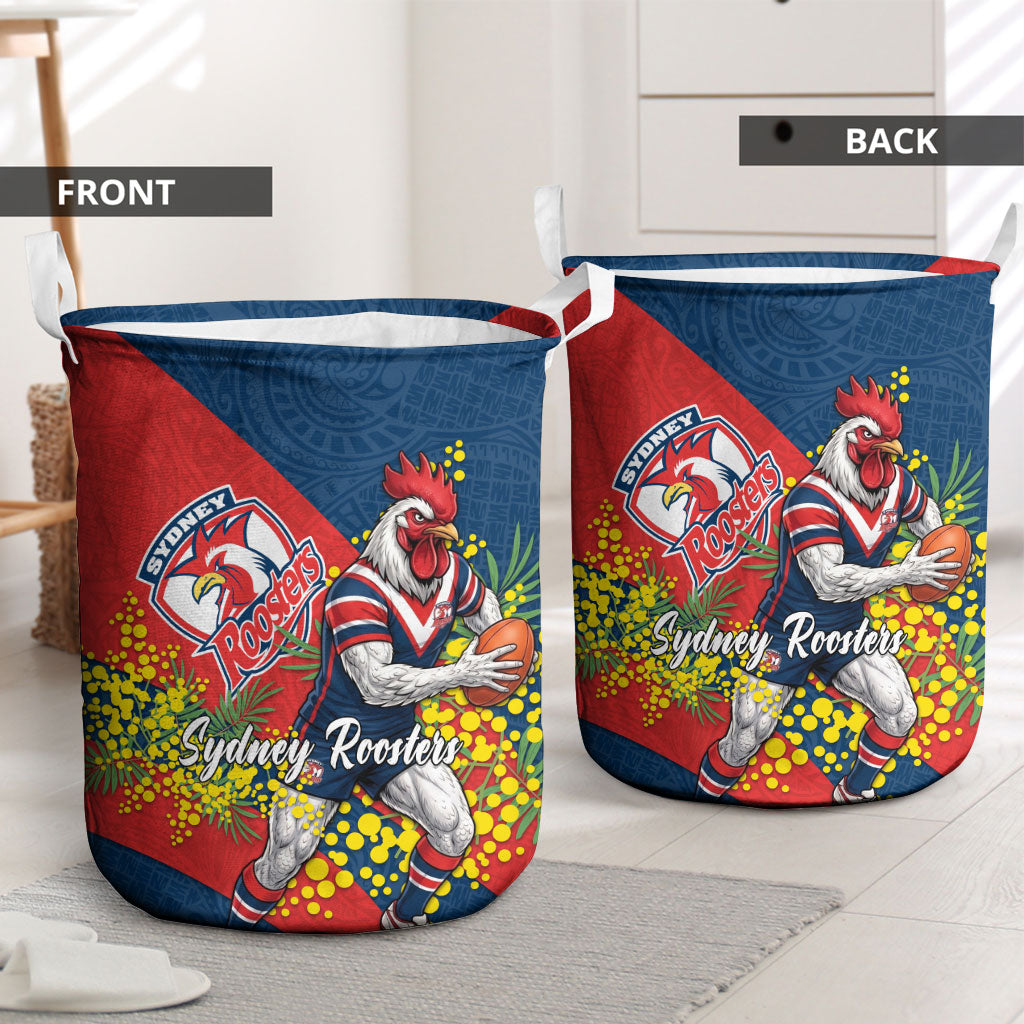 Sydney Roosters Laundry Basket Golden Wattle Floral Polynesian - Australian Flower - Rugby Mascot