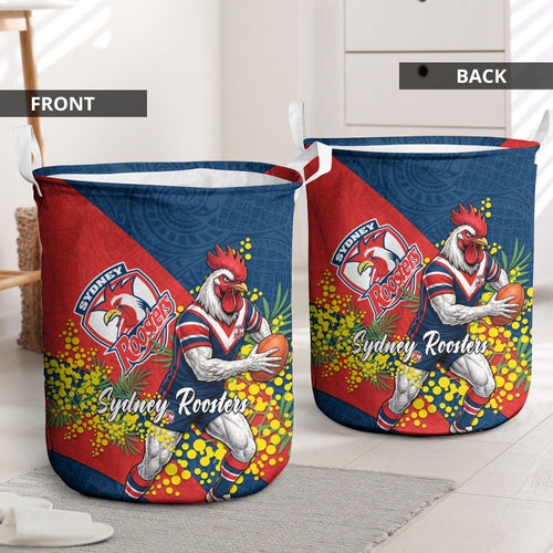 Sydney Roosters Laundry Basket Golden Wattle Floral Polynesian - Australian Flower - Rugby Mascot