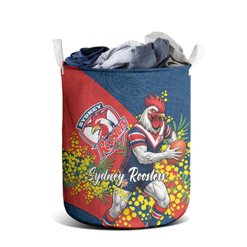 Sydney Roosters Laundry Basket Golden Wattle Floral Polynesian - Australian Flower - Rugby Mascot