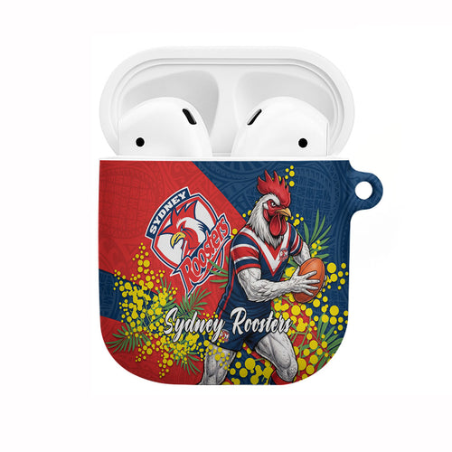 Sydney Roosters AirPods Case Golden Wattle Floral Polynesian - Australian Flower - Rugby Mascot