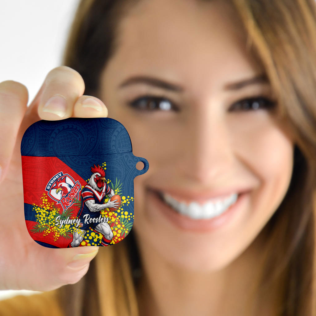 Sydney Roosters AirPods Case Golden Wattle Floral Polynesian - Australian Flower - Rugby Mascot