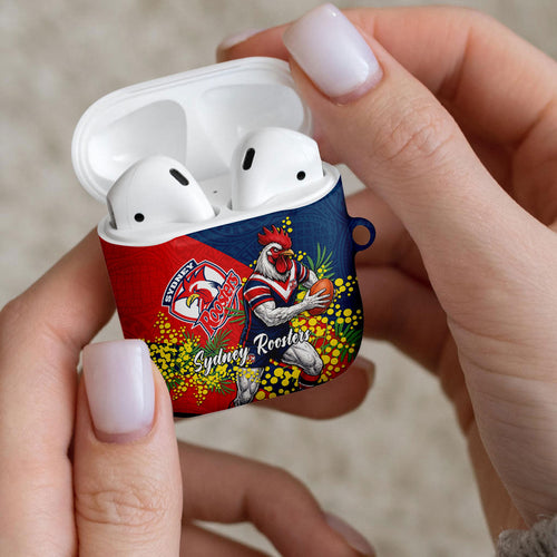 Sydney Roosters AirPods Case Golden Wattle Floral Polynesian - Australian Flower - Rugby Mascot