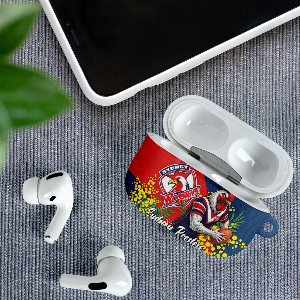 Sydney Roosters AirPods Case Golden Wattle Floral Polynesian - Australian Flower - Rugby Mascot