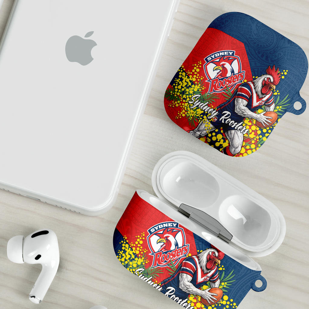 Sydney Roosters AirPods Case Golden Wattle Floral Polynesian - Australian Flower - Rugby Mascot
