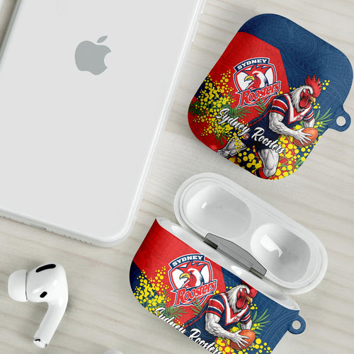 Sydney Roosters AirPods Case Golden Wattle Floral Polynesian - Australian Flower - Rugby Mascot