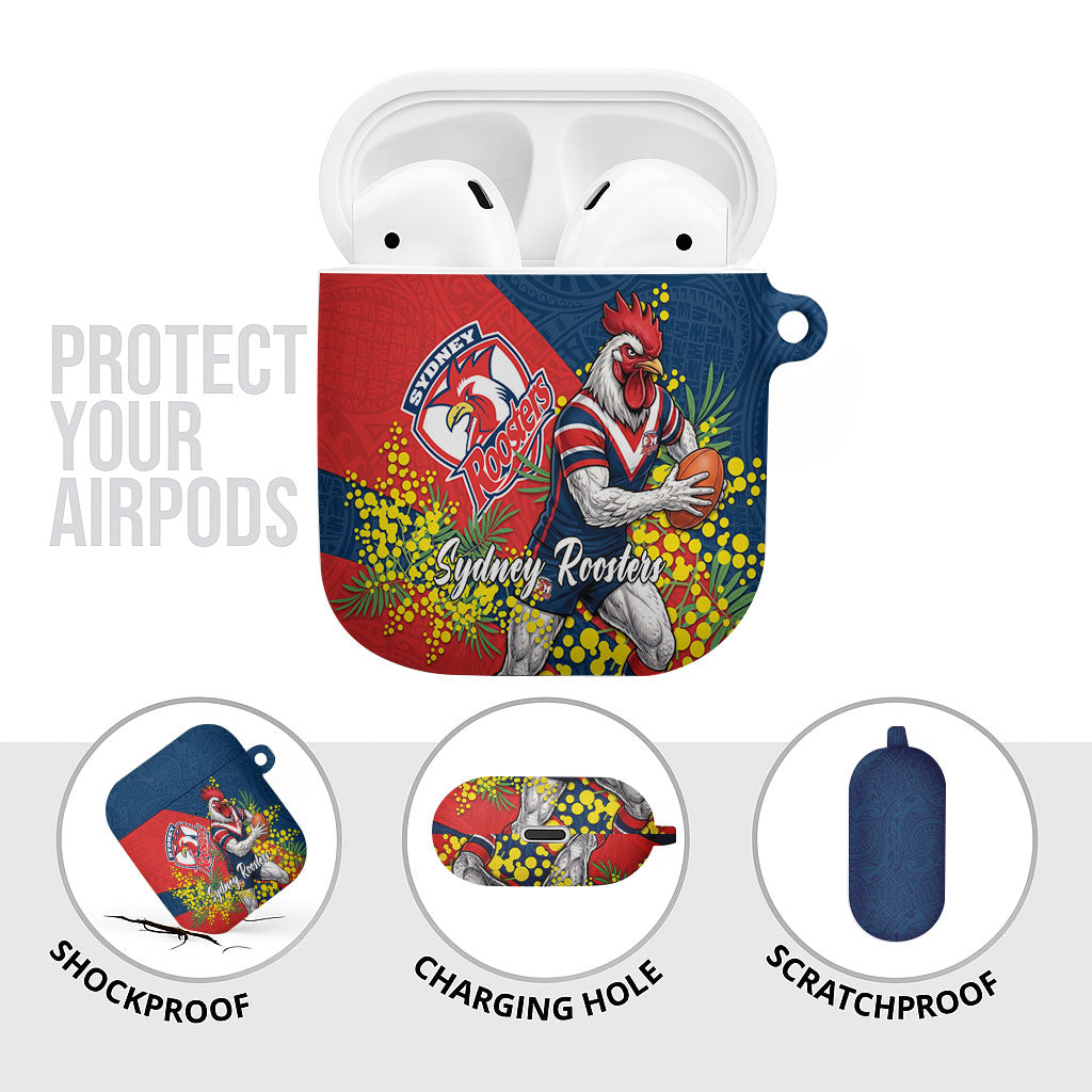 Sydney Roosters AirPods Case Golden Wattle Floral Polynesian - Australian Flower - Rugby Mascot