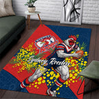 Sydney Roosters Area Rug Golden Wattle Floral Polynesian - Australian Flower - Rugby Mascot