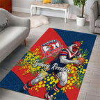 Sydney Roosters Area Rug Golden Wattle Floral Polynesian - Australian Flower - Rugby Mascot