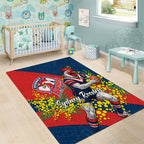 Sydney Roosters Area Rug Golden Wattle Floral Polynesian - Australian Flower - Rugby Mascot