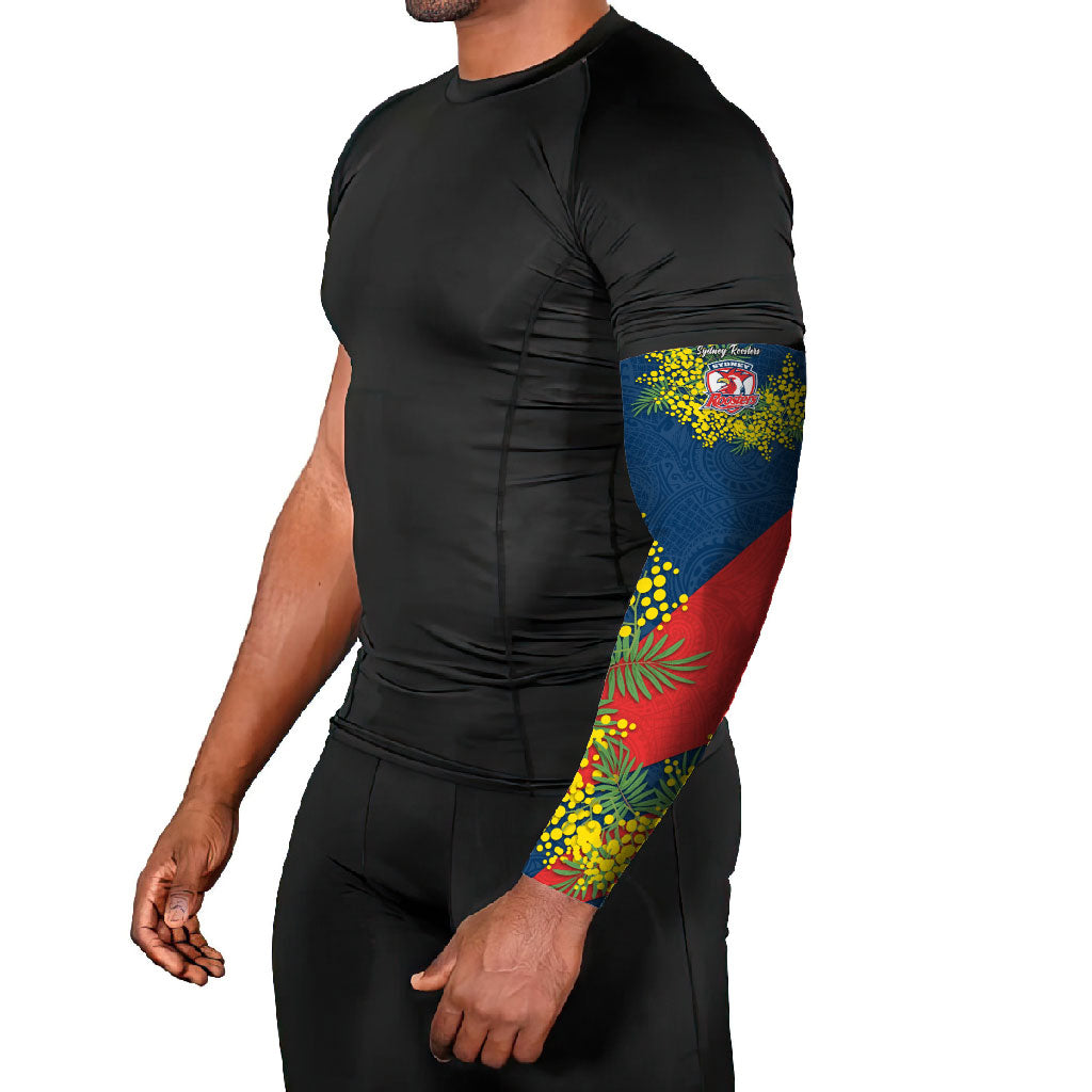 Sydney Roosters Arm Sleeves Golden Wattle Floral Polynesian - Australian Flower - Rugby Mascot