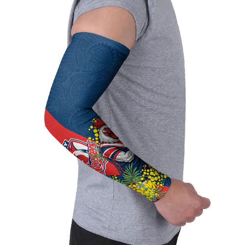 Sydney Roosters Arm Sleeves Golden Wattle Floral Polynesian - Australian Flower - Rugby Mascot
