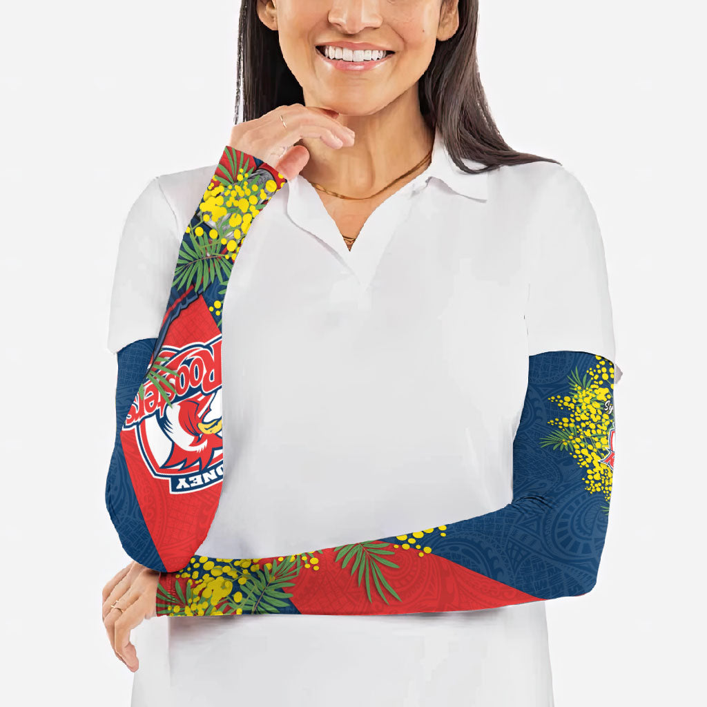 Sydney Roosters Arm Sleeves Golden Wattle Floral Polynesian - Australian Flower - Rugby Mascot