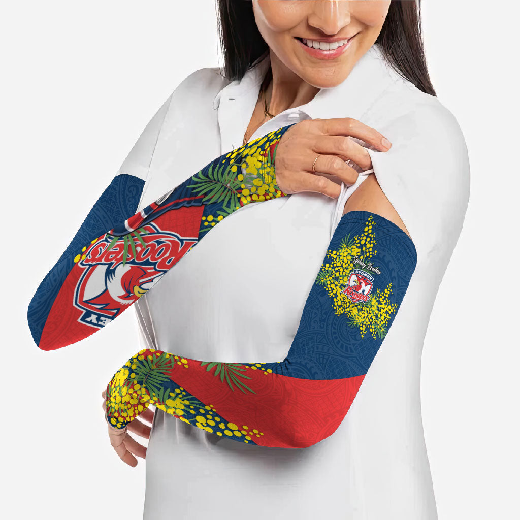 Sydney Roosters Arm Sleeves Golden Wattle Floral Polynesian - Australian Flower - Rugby Mascot