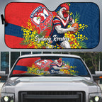 Sydney Roosters Auto Sun Shade Golden Wattle Floral Polynesian - Australian Flower - Rugby Mascot