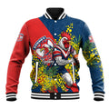 Sydney Roosters Baseball Jacket Golden Wattle Floral Polynesian - Australian Flower - Rugby Mascot