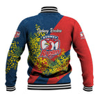 Sydney Roosters Baseball Jacket Golden Wattle Floral Polynesian - Australian Flower - Rugby Mascot