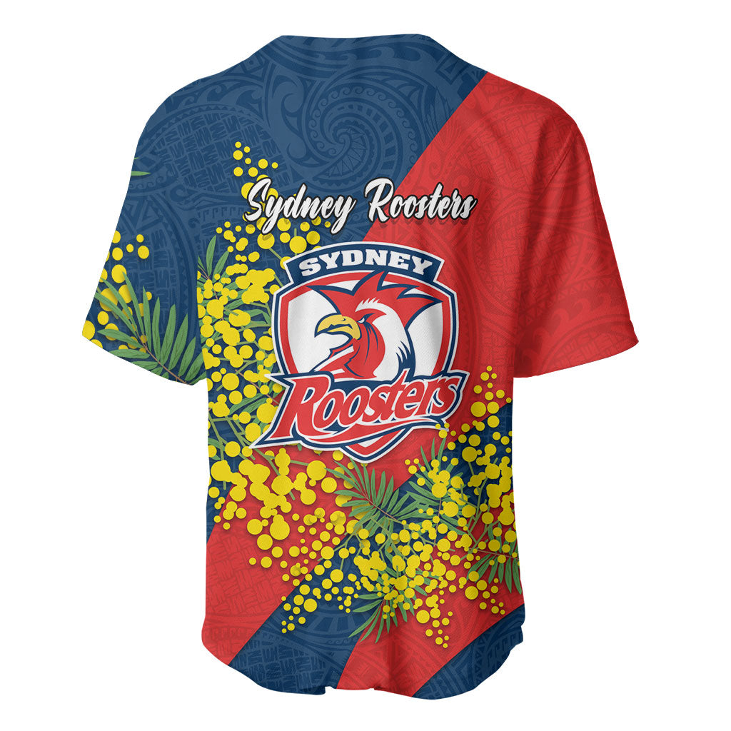 Sydney Roosters Baseball Jersey Golden Wattle Floral Polynesian - Australian Flower - Rugby Mascot